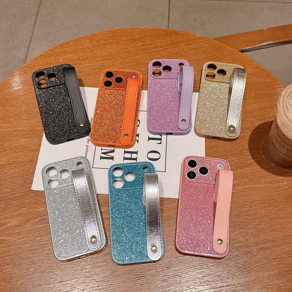 Luxury Glitter Anti-Fall iPhone 17 Pro Max Case with Wrist Strap and Full Coverage Compatible with iPhone 16