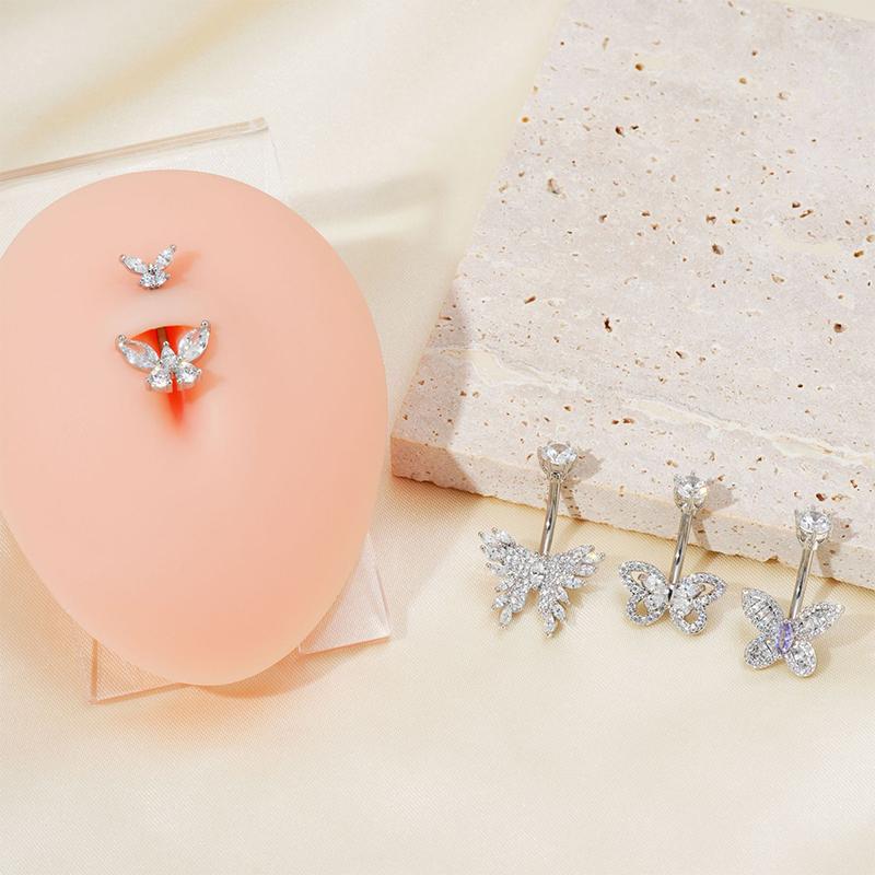 Butterfly Belly Button Rings Stainless Steel Navel Piercing Barbell For Women Zircon Belly Ring Sexy Body Jewelry Gifts