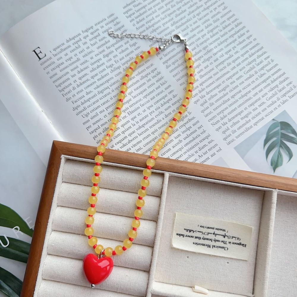 Acrylic Glass Beaded Chain Spring Summer Choker Necklace Fashion Heart Pendant Neck Accessories