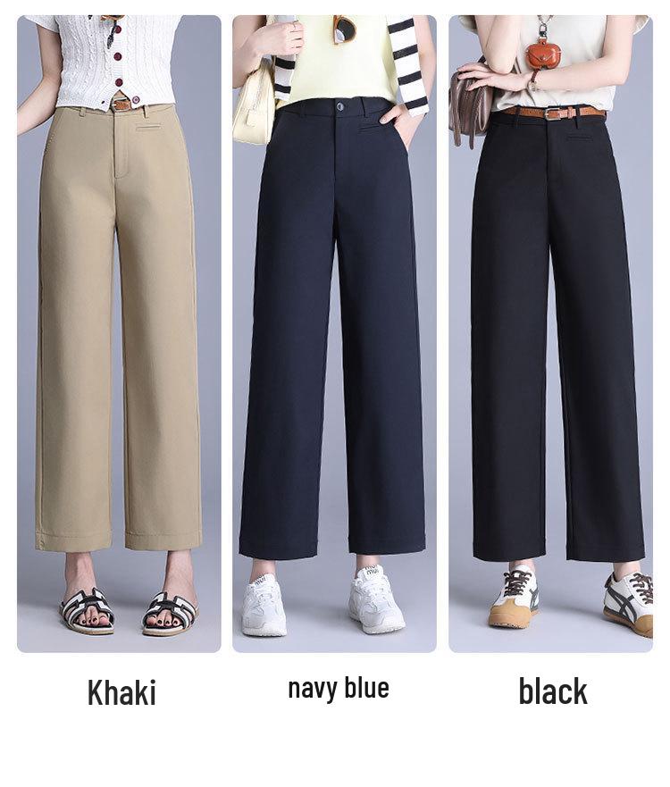 Women's Summer 2025 Cotton Slim-Fit High-Waisted Wide-Leg Cropped Pants