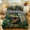 Juego de Funda Nórdica T-Rex Jurásico de 3 Piezas Estampado de Dinosaurio Jungla Verde Juego de Cama con Fundas de Almohada para Habitación de Niños
