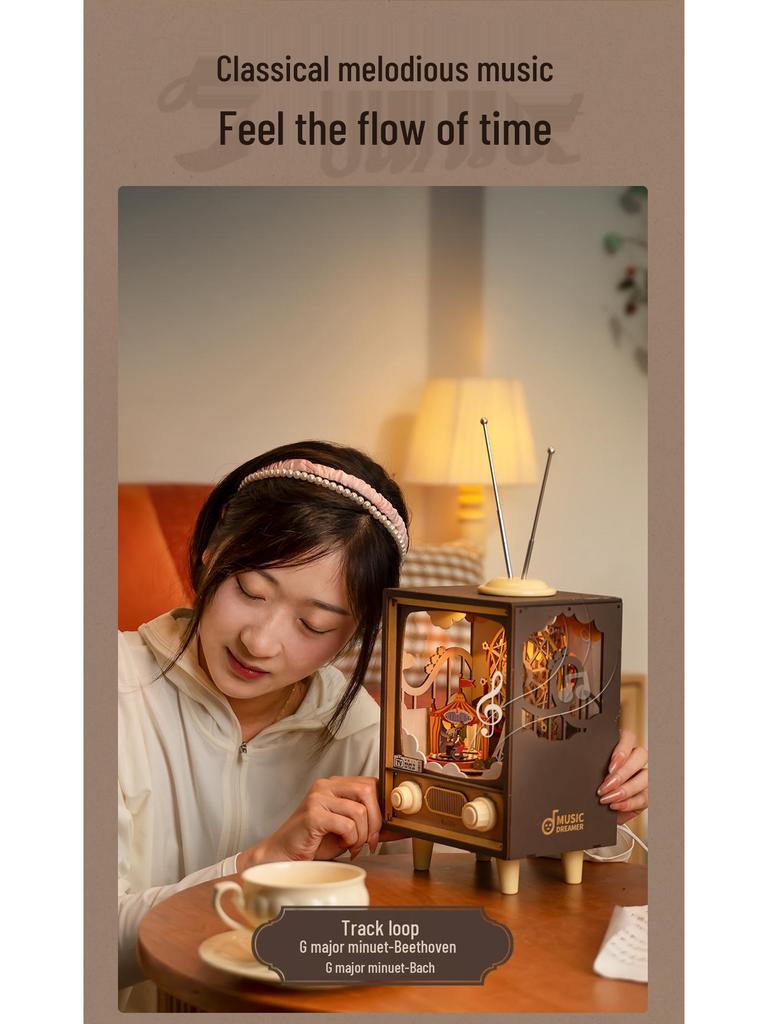 Ruotai Vintage Pozytywka DIY Puzzle 3D - Kreatywna Zabawka dla Dzieci i Prezent Urodzinowy