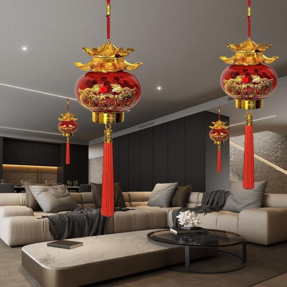 Hot Stamping Relief Spring Festival Lanterns Glowing Chinese Style Pagoda Lantern with Tassel Blessing Projection Lanterns