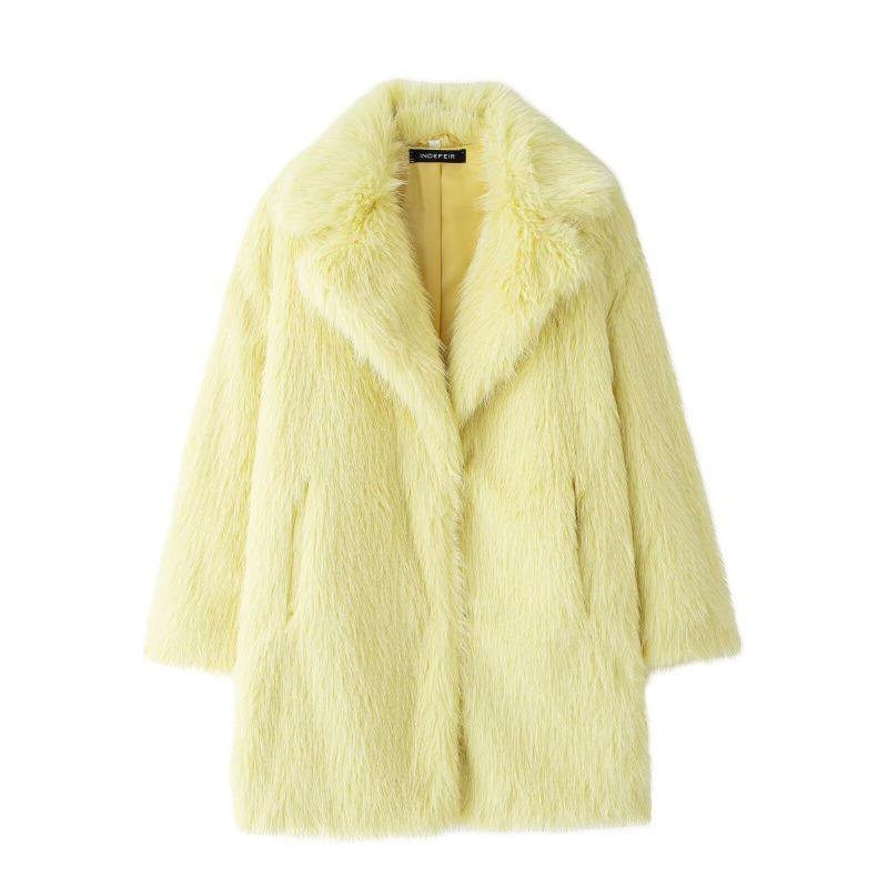 European large size suit collar medium and long imitation fox hair fashionable loose burst coat fur