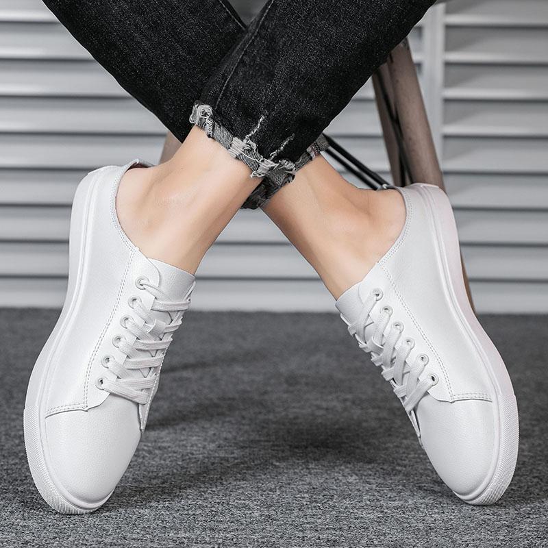 2025 Summer Flat Mules Men Half Shoes For Man Loafers Leather Mens Semi-Drag Casual Shoes Male Slides Flats Backless Board Shoes