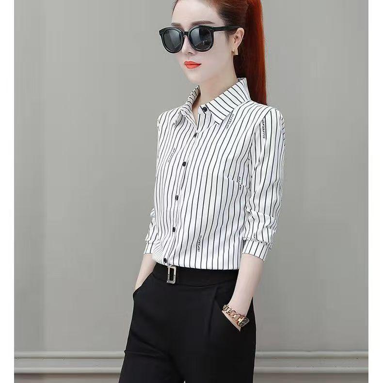 Korean Style 2024 Women's Long Sleeve Striped Shirt - Spring/Autumn Fashion