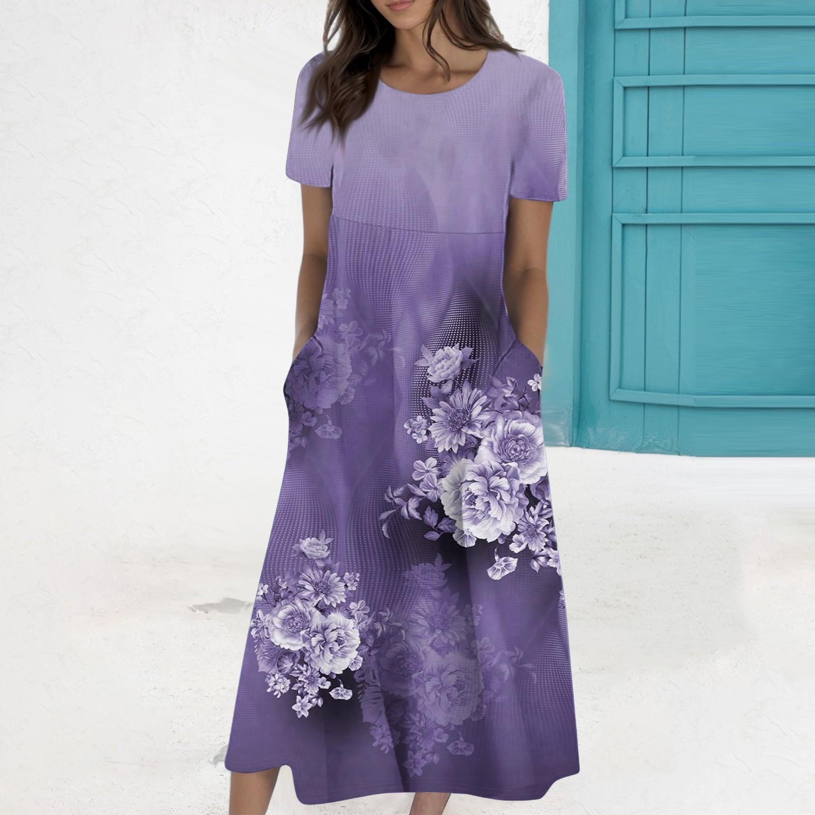 

Женское летнее повседневное модное платье с коротким рукавом и карманом с круглым вырезом XL небесно-голубой