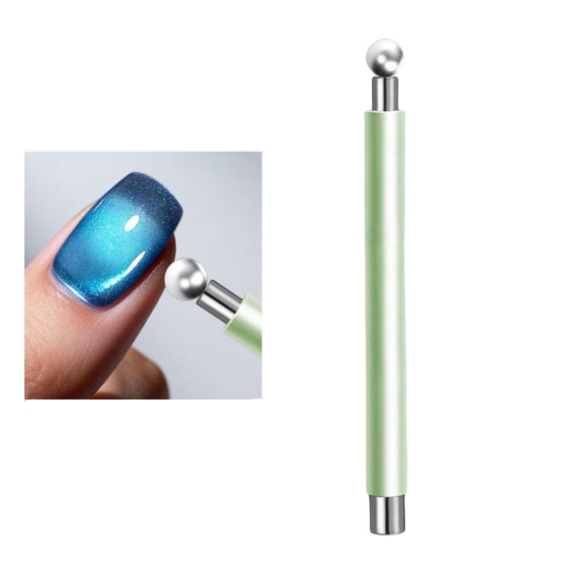

Nail Art Magnetic Stick Dual-Ended Cat Eye Manicure Magnet Rod Cylindrical Nail Pen with Beads Nail DIY Tool for Salon Home Use зелений