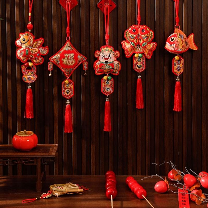 Pack Of 2 Chinese New Year Plush Decoration for Entrance Living Room Easy To Install Spring Festival Ornaments