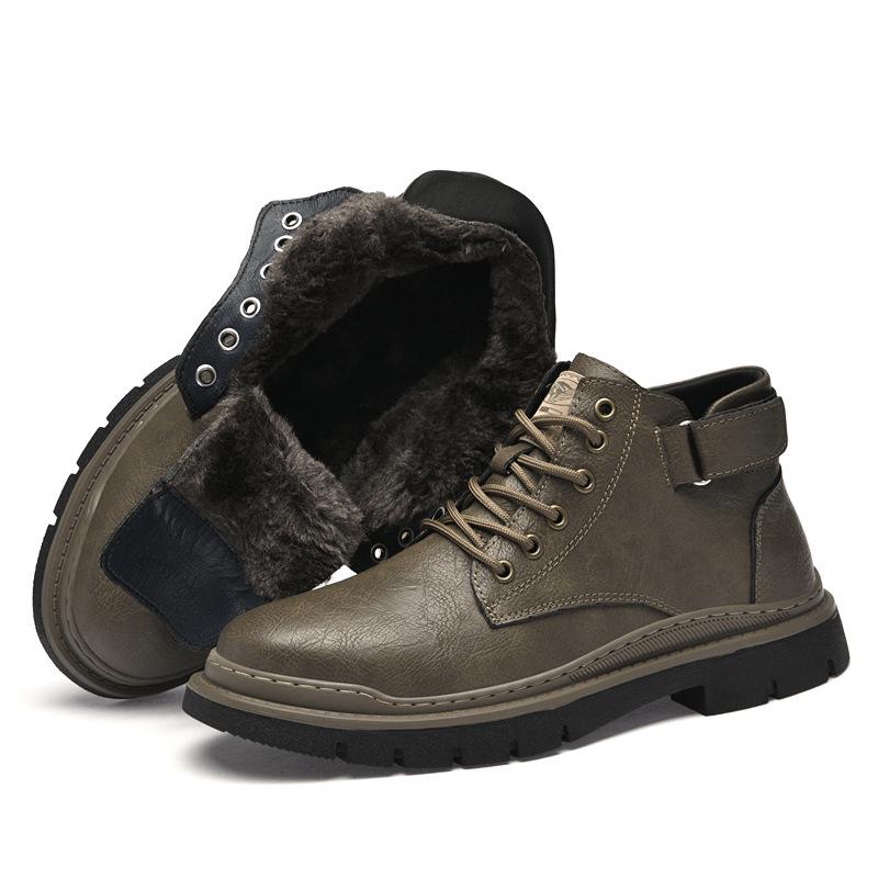 Men's High-Top Lace-Up Leather Work Boots - Autumn/Winter Casual Short Boots