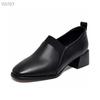 Square head small leather shoes women's 2025 simple temperament European and American style sheepskin loafers, one pedal, middle heel elastic mouth