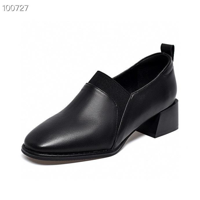 Square head small leather shoes women's 2025 simple temperament European and American style sheepskin loafers, one pedal, middle heel elastic mouth