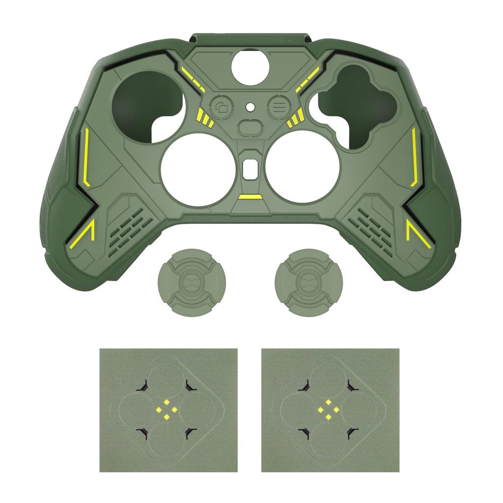 PlayVital Stellar Mecha Silicone Protective Cover for Xbox Elite Series Grip Protector with 2 Thumb Grip Caps and Mechanical Green 2, Non-Slip