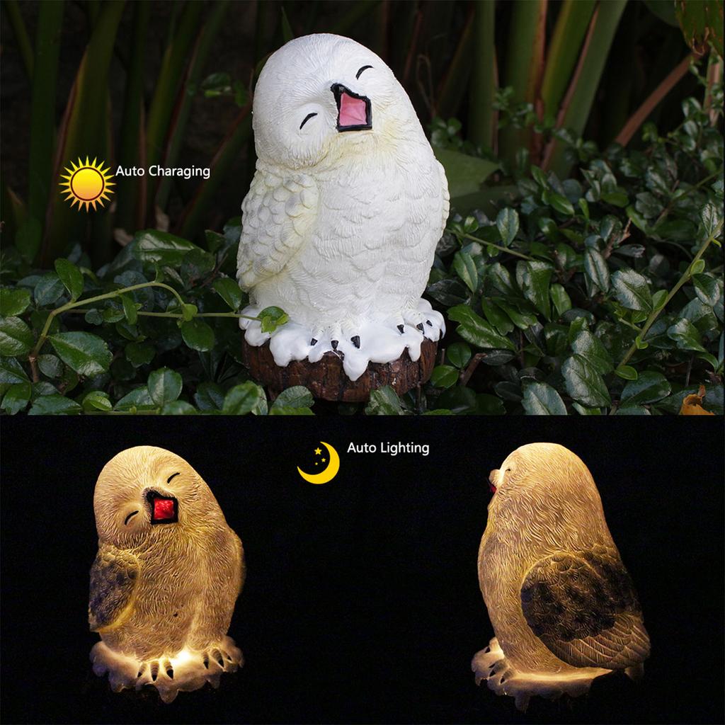 Snowy Owl Stake Lamp Solar Resin Waterproof Decorative LED Lawn Light for Outdoor Garden Patio