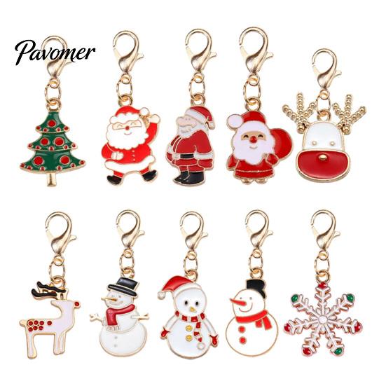 Oil Dripping Pendants 10/20/30Pcs Christmas Keychain Set, Golden Plated Alloy Enamel Keyring Pendant, Set Santa Tree Reindeer for Holiday Bag