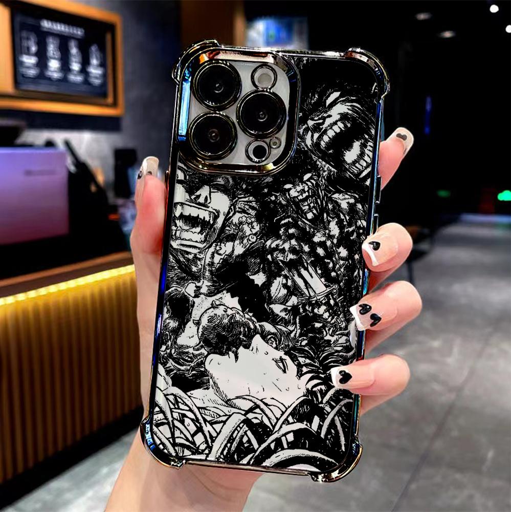 New Cool Anime Berserk Plating Phone Case For iPhone 17 16e 16 15 14 13 12 11 Pro Max X XR 7 8 Mini Air Plus Anti-Fall Airabag