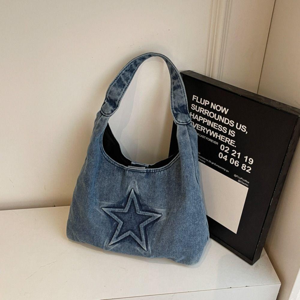 Large Capacity Canvas Shoulder Bag Leisure Women Handbag Temperament Denim Tote Bag  Women