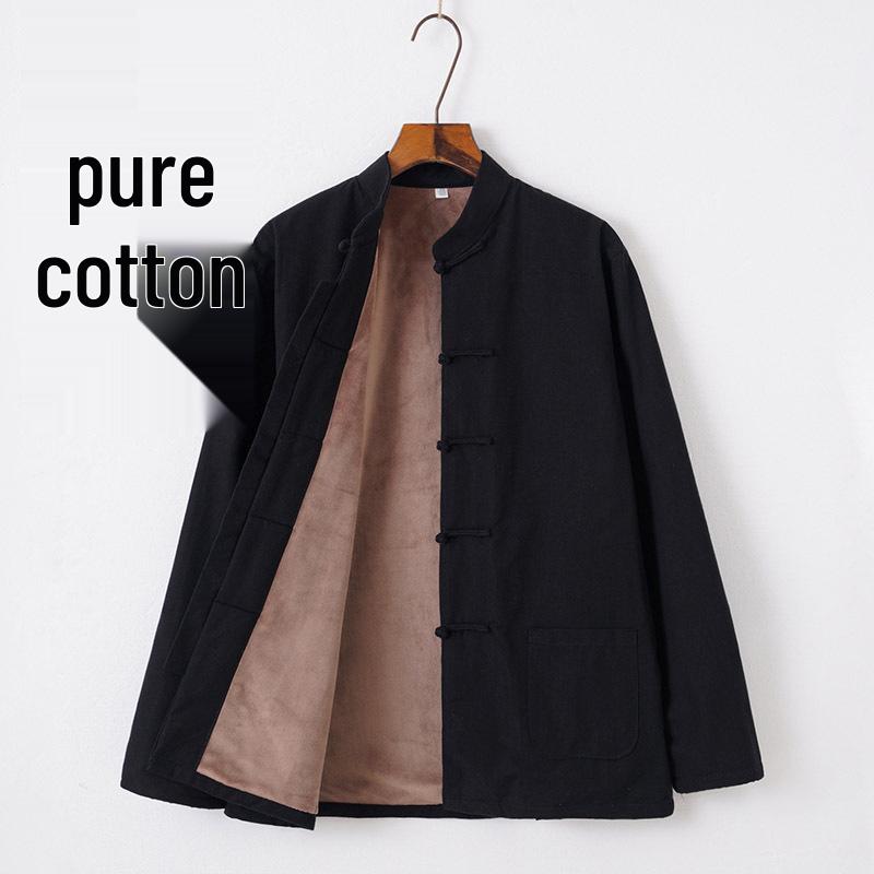 Men’s Winter Cotton Padded Tang Suit Jacket - Chinese Style Stand Collar for Middle-aged and Elderly