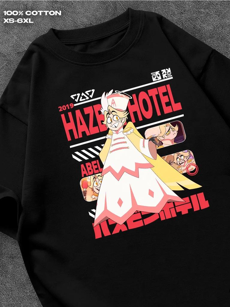 Hazbin Hotel Abel black T‑shirt Mens Tshirt Womens Tshirts with Letters Print Short Sleeves T-Shirt Casual Street Tee Shirt Top