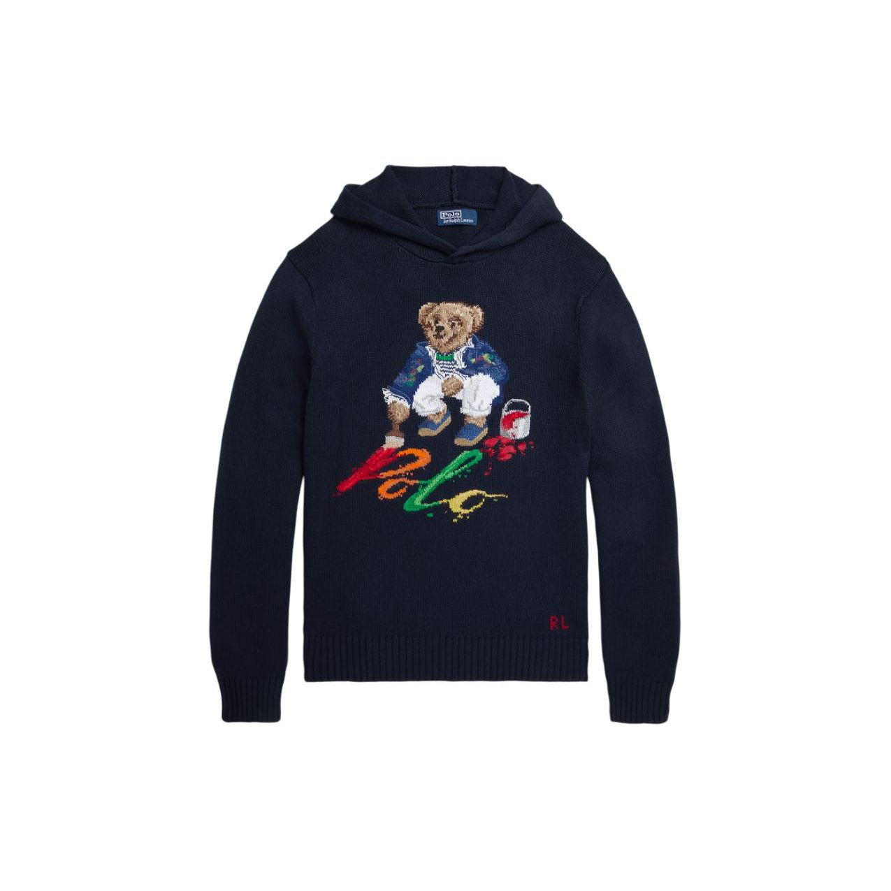 

Polo Ralph Lauren SS24 Худи с узором медведя и надписью, с длинным рукавом, вязаный свитер, мужской свитер, темно-синий MNPOSWE16821783-410 XL