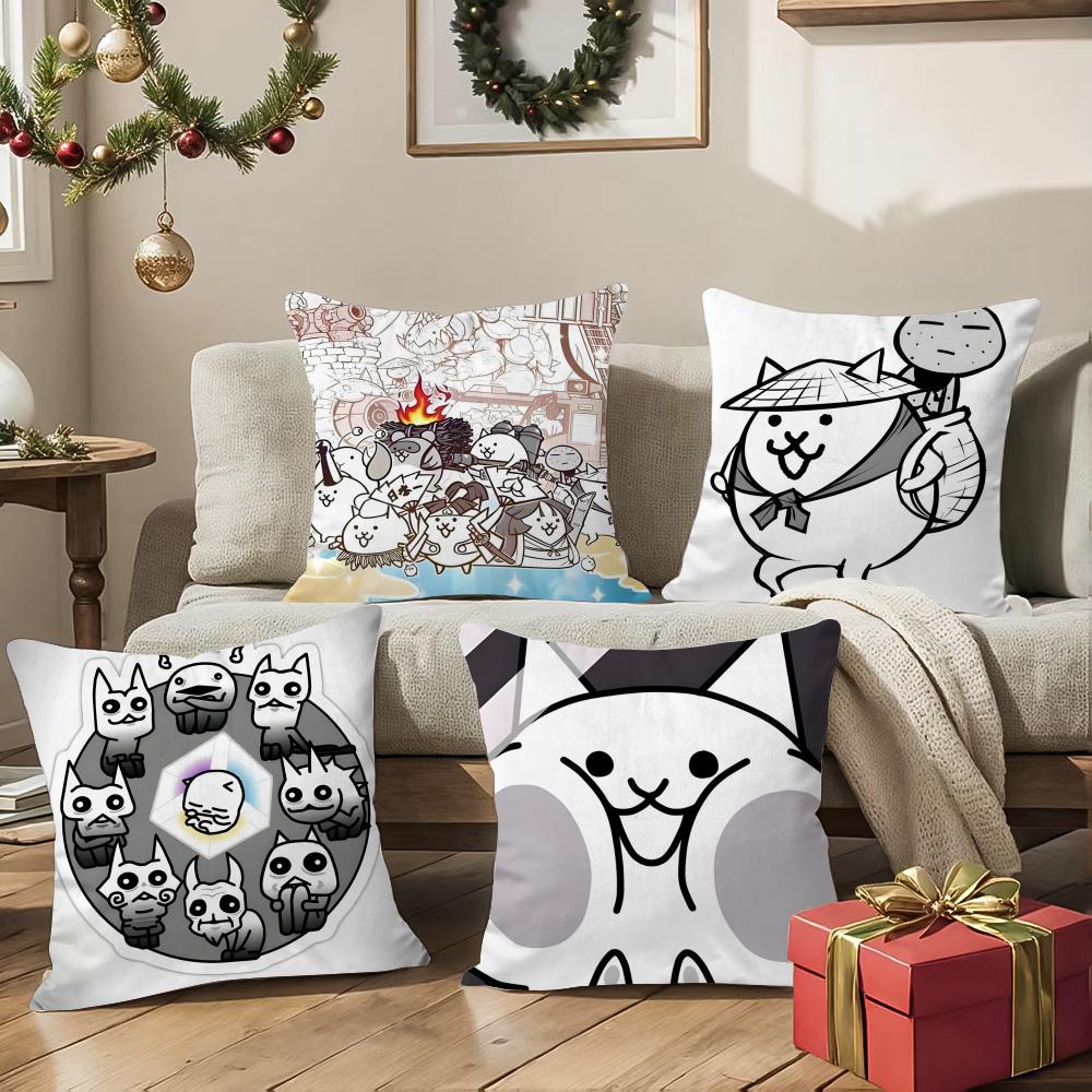 Cartoon Game The Battle Cats-C Pillow Case Silky Short Plush With Invisible Zipper Dustproof Sofa Cushion Cover For Home Decor