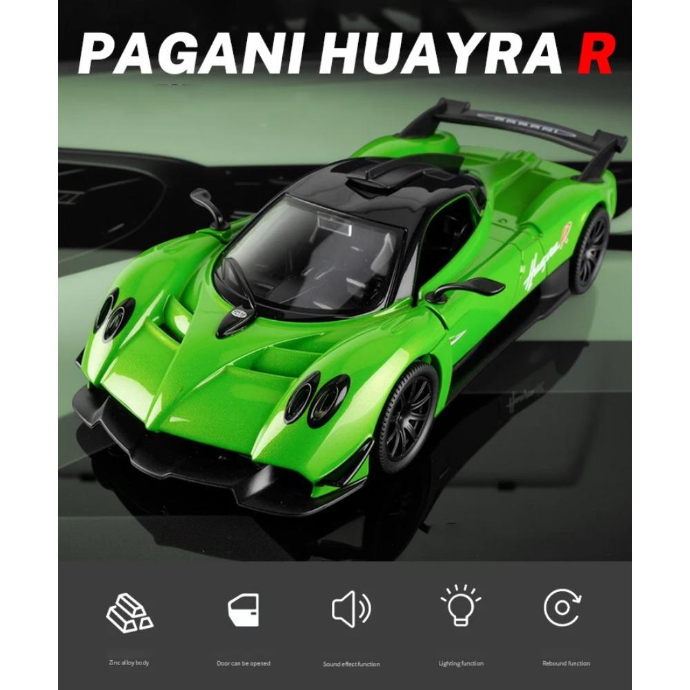 Modellino di Auto Supercar Pagani Huayra R in Lega 1/32 con Suono e Luci, Pull Back, Giocattolo per Bambini, Collezionabili, Regalo di Compleanno