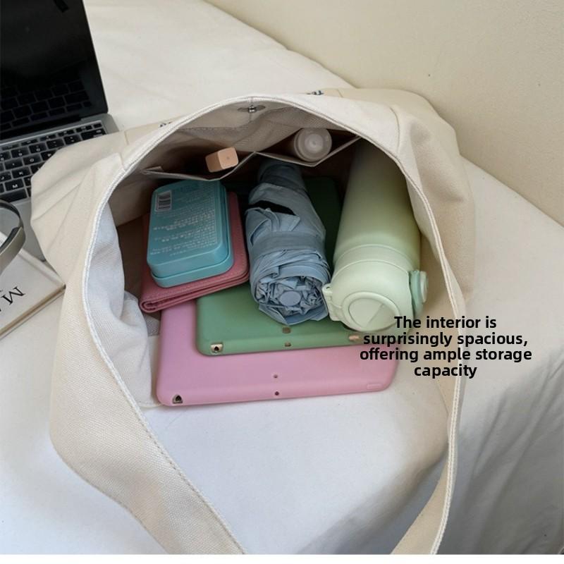 Embroidered Canvas Tote Bag Women Fashi Large Capacity Shoulder Bag Korean Style Versatile Simple and Commuter Storage Bags