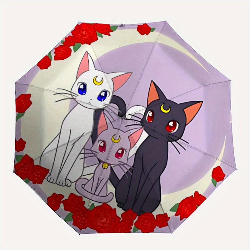 

1pc Sailor Moon Cats Automatic Folding Umbrella, Portable Collapsible Design, 8-Rib Iron Frame, , All-Season Casual Outdoor Accessory yy0901073