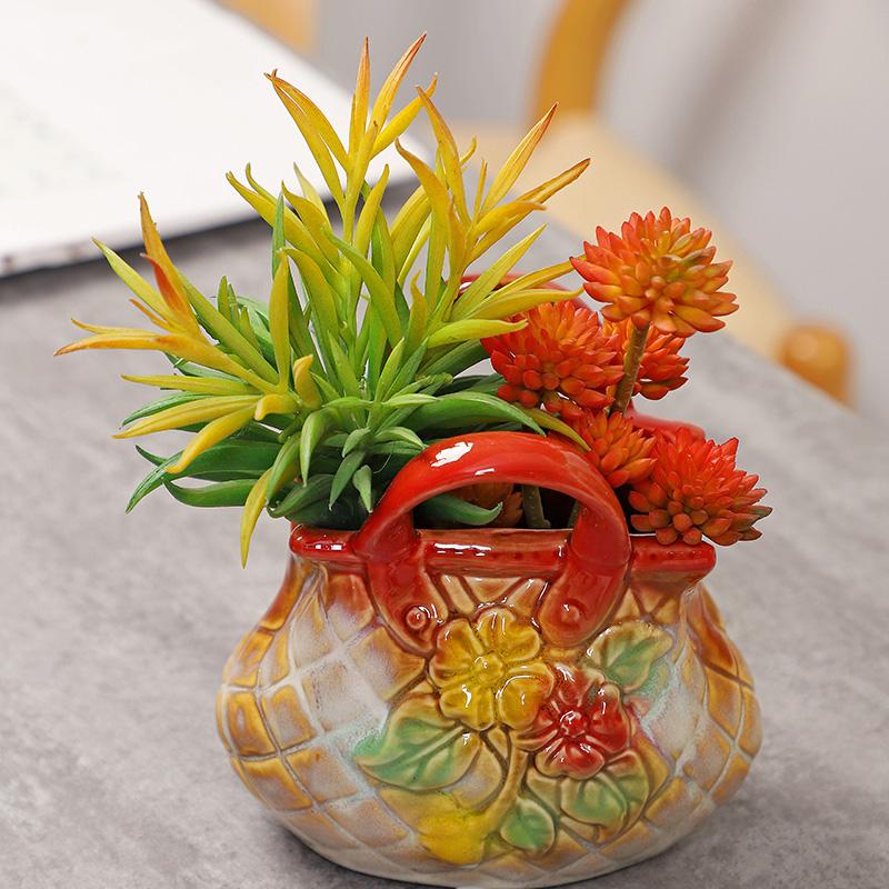 Seramik Vazo Çizgi Film El Çantası Kabartmalı Çiçek Vazo Çiçek Aranjmanı Aksesuarları Seramik El Sanatları Ev Dekorasyonu