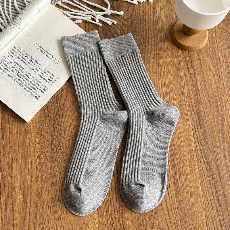 Autumn and Winter Socks, Women's Mid-calf Socks, Pile Socks, Solid-colored Cotton Socks, Versatile and Simple Socks