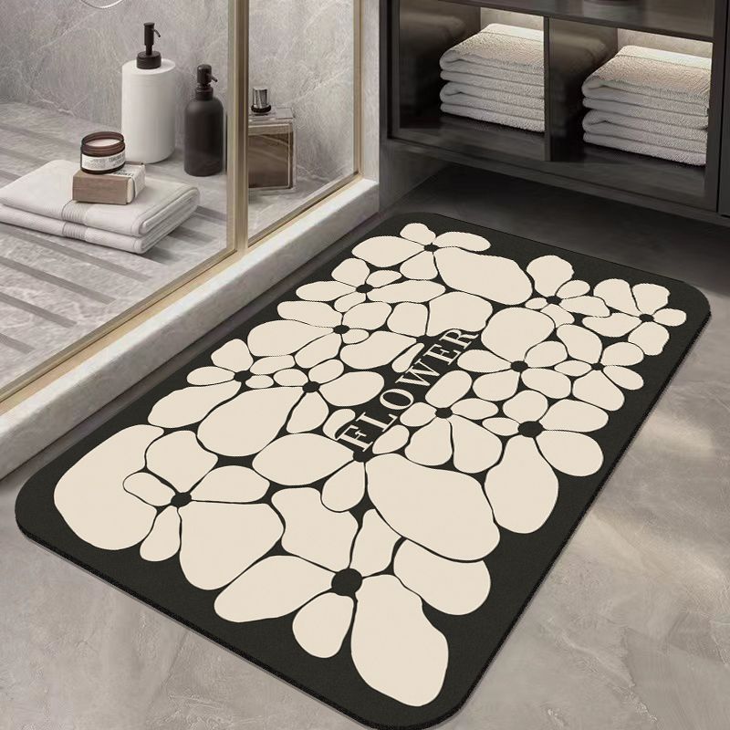 Simple Flower Diatom Mud Floor Mat Toilet Non-Slip Floor Mat Bathroom Water-Absorbing Quick-Drying Floor Mat Household Toilet Floor Mat