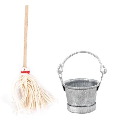 Fun   Broom and Bucket Set   Wooden Cleaning Accessory Decorative Furniture for   Toy