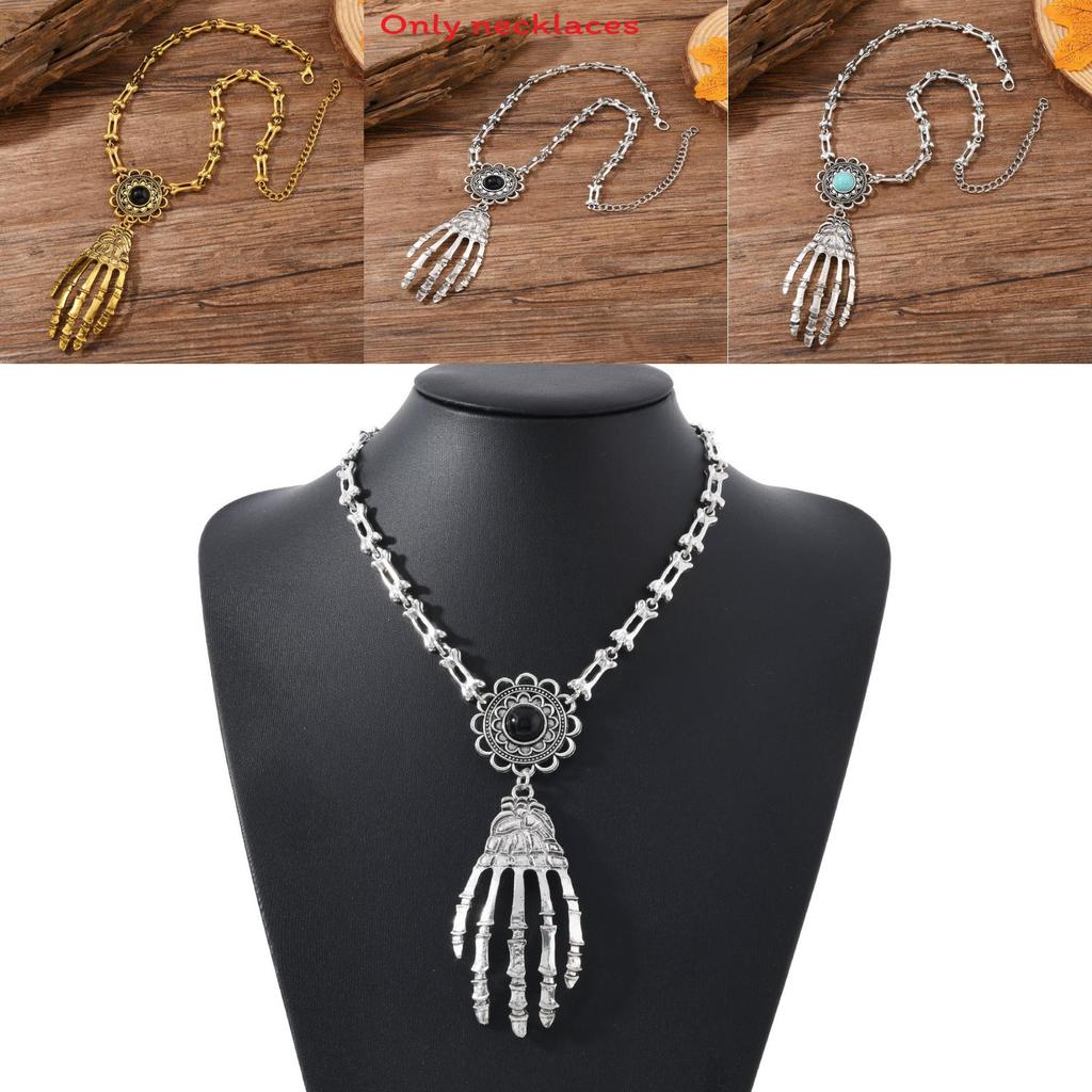 Gothic Skull Hand Pendant Necklace With Geometric Zinc Alloy Chains For Men And Women Halloween Accessory