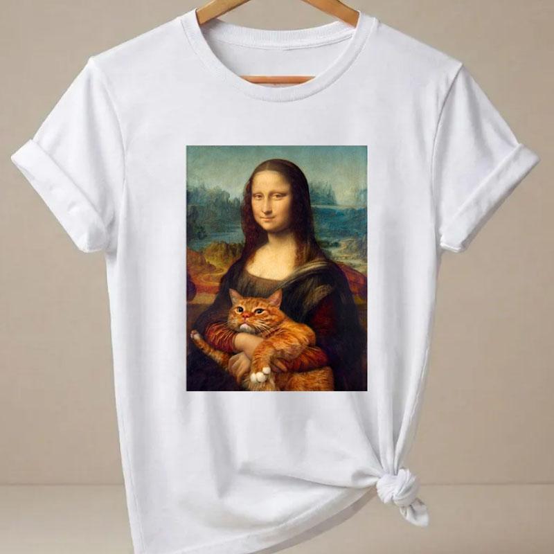 Funny Mona Lisa Tshirt 90s Streetwear Casual Graphic Tees Print Short Sleeve T Shirt Clothing Top Summer Ladies Girls Tshirt