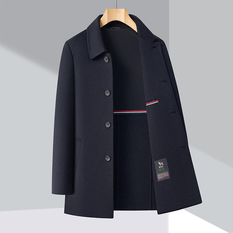 Brand Men's Double-Faced Wool Overcoat - Autumn/Winter 2025, No-Iron Lapel, Business Casual for Middle-Aged Dads