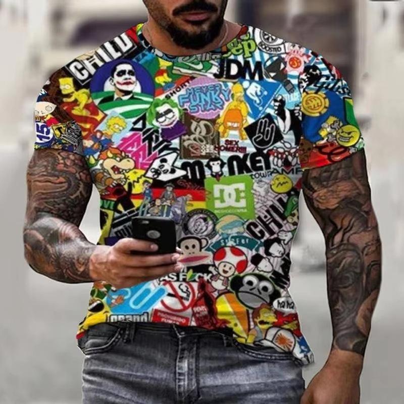 Men's T-shirt 3D Graffiti Print Street Style Personality Hip Hop Harajuku Short-sleeved T-shirt