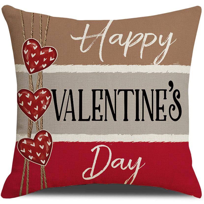 Valentine's Day Pillowcase Linen Printed Love Cushion Pillow Home Sofa Decoration New Style Pillowcase