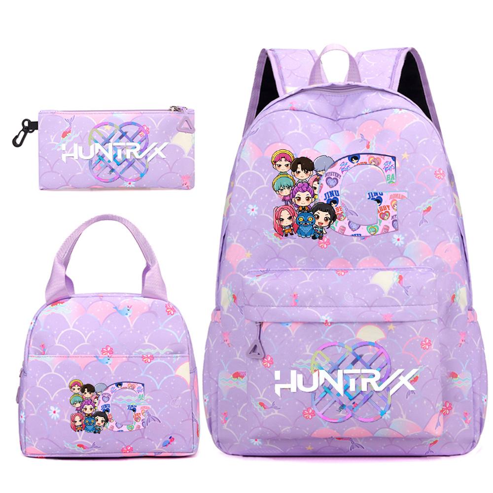 3Pcs/set 26 English Letter Kpop Printed Backpack Handbag Pencil Case for Teenger Student Girl Boy Schoolbag Kid Bookbag Large Capacity Travel Bag Gift