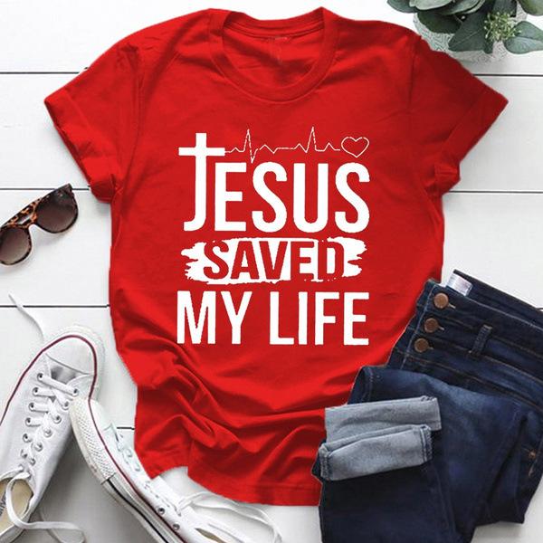 Jesus Save My Life Potisk Dámské Tričko Krátký Rukáv Kulatý Výstřih Volné Dámské Tričko Dámské Tričko Topy Oblečení Camisetas Mujer