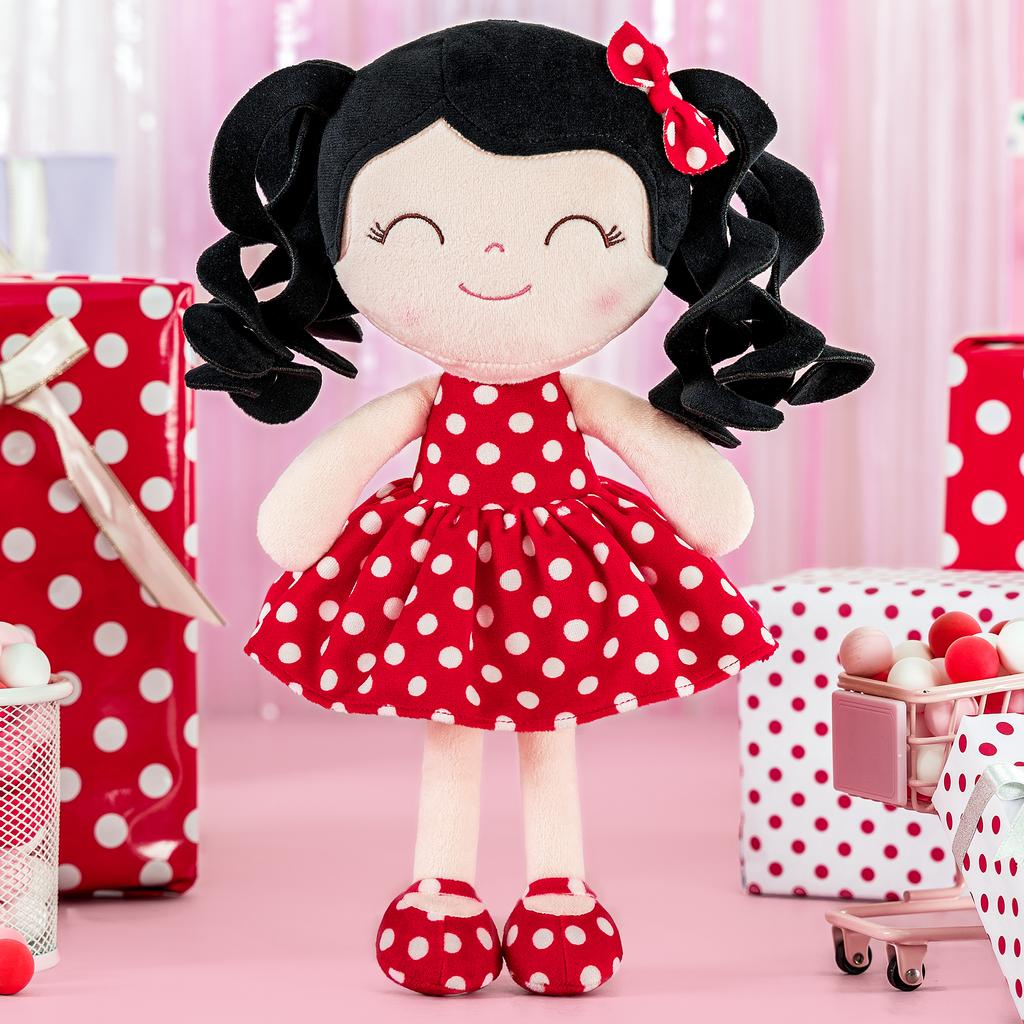 Baby Dolls PlushToy Curly Hair Doll New Design Polka Dots Toys 30cm Red