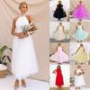 Damen Halter Neck Ärmelloses Midi-Kleid A-Linie Mittlere Taille Lässig Sommer Tüll Sommerkleid