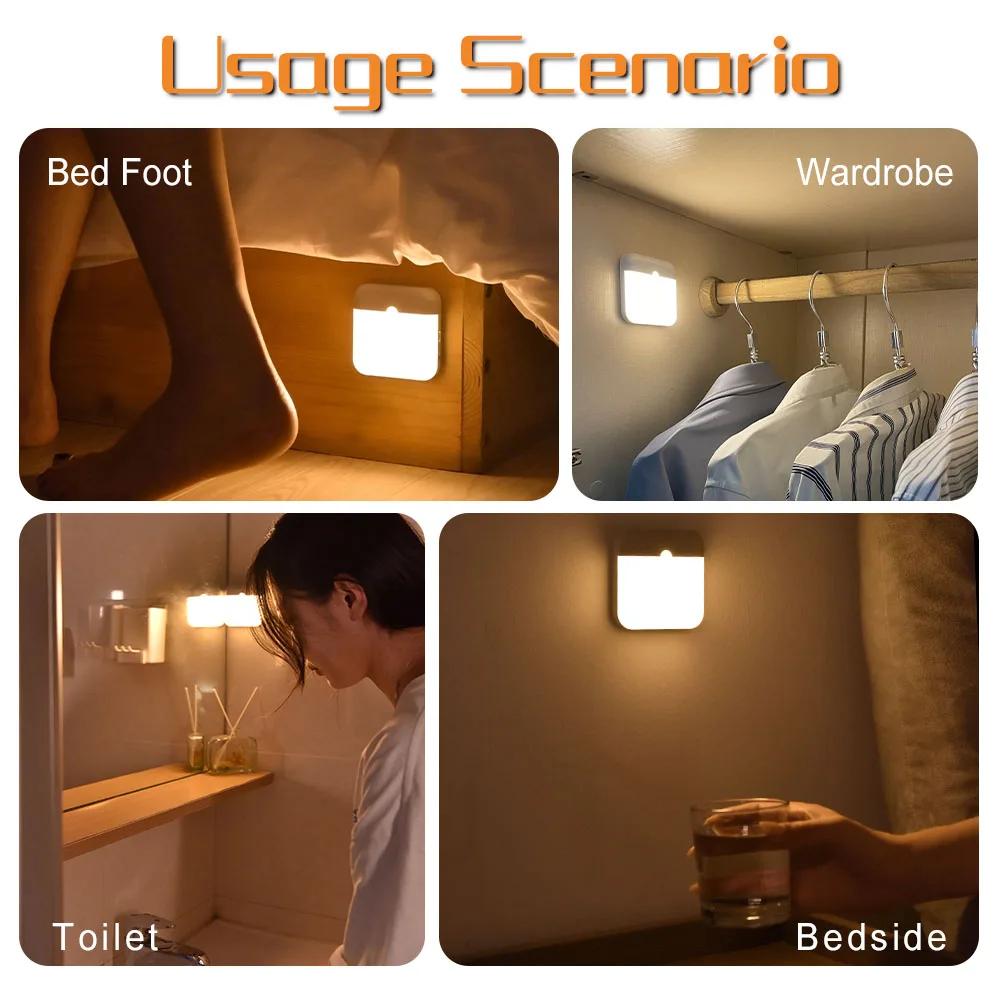 Motion Sensor Light USB Night Light LED Lamp With Switch Rechargeable Inductor Lights For Kitchen Stairs Hallway Closet Bedroom
