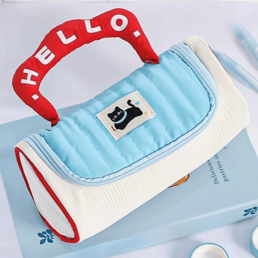 Candy Color Colorblock Kitten Pencil Case Large Capacity Cat Pencil Pouch  Office
