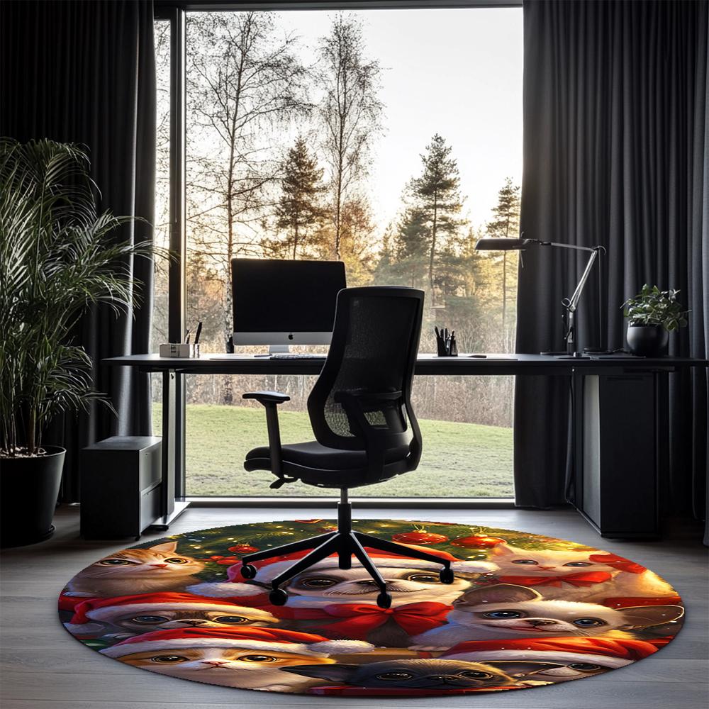 Christmas Dog Printed Round Rug Carpet Chair Rug Area Rug Entryway Doormats,for Office Chair Living Room Bedroom Kitchen Room.
