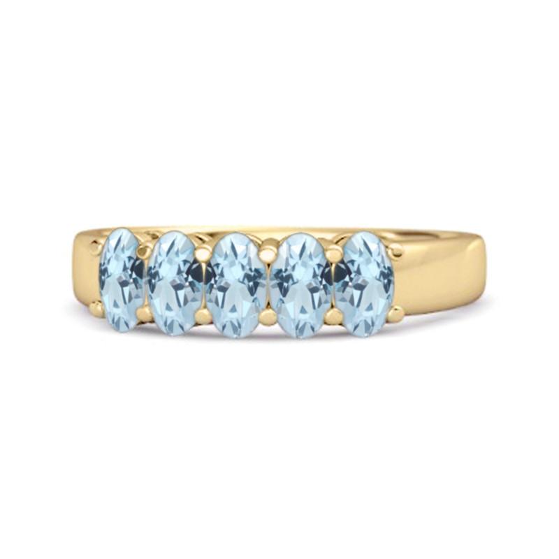

Blue Topaz Oval Five-Stone Ring - 925 Sterling Silver Gold Vermeil 7.5 золотий/жовтий