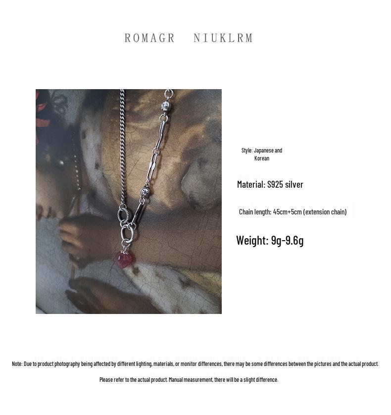 Korean Style s925 Sterling Silver Strawberry Crystal Women's Choker - Simple, Retro Mori for Autumn/Winter Sweaters