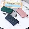Sheepskin Embroidered Wrinkled Long Wallet Women Large Capacity Multi-slot Hand-held Zipper Bag