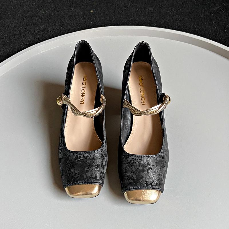 Fashion 2024 Spring New Brand Square Toe Woman Chunky Heels Shoes Fashion Ladies High Heels Elegant Med Heel Slip on Sandal Mules