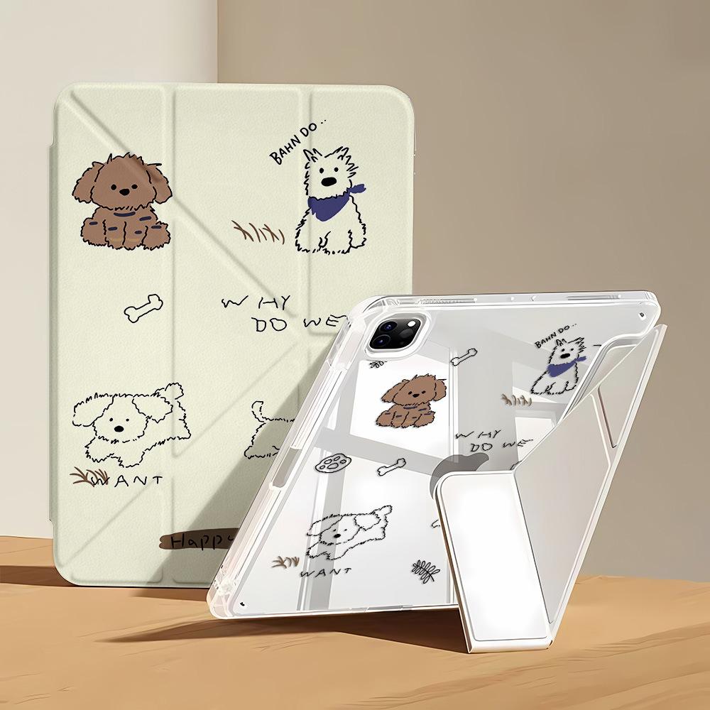 Cute Puppy Y Three Fold for Ipadair6/5 Protective Case 10/9/8 Generation 11 Inch Pro Anti-drop and Anti-bend MINI