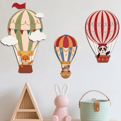 3 Stuks Heteluchtballon Muurdecoratie Boho Houten Kinderkamer Muurkunst Cartoon Dieren Heteluchtballon Muursculptuur voor Kinderkamer Babyborrel Decoratie